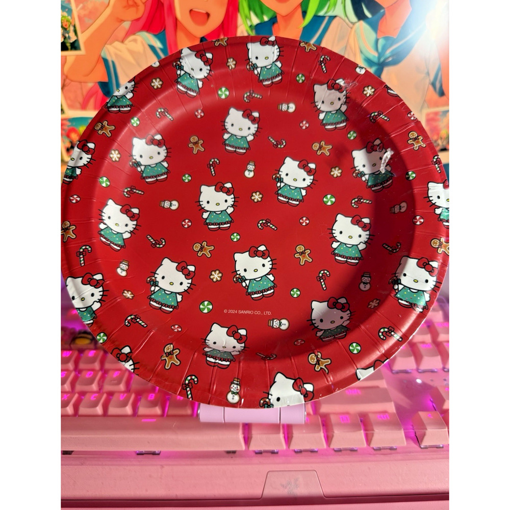 Sanrio Hello Kitty Dessert Plates 8” 2024 Christmas Dress Candy Canes 16 Paper
